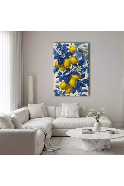 BestSanat Sarı Limon Desenli Temperli Cam Tablo
