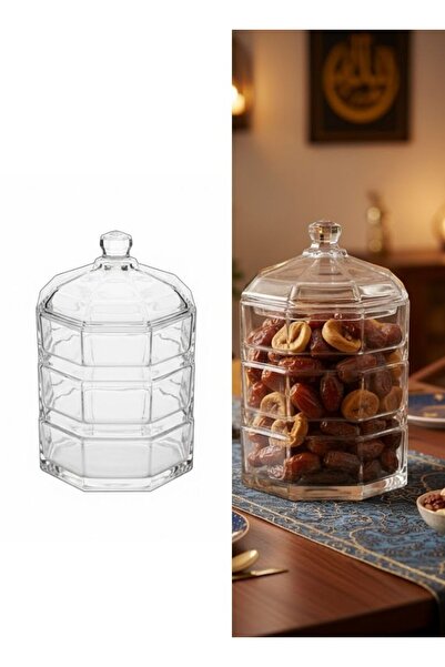 Premium Clear Glass Candy Jar with Lid 1 Pc Decorative Dry Fruit Bowl