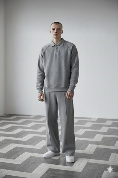 CAST COLLECTİON Men's Grimelange Raglan Sleeve Roberto Buttoned Sweat Wide Le...