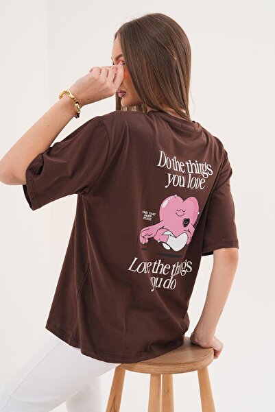 ŞİMAL Tricou oversize cu decolteu rotund și imprimeu pe spate pentru femei - ...