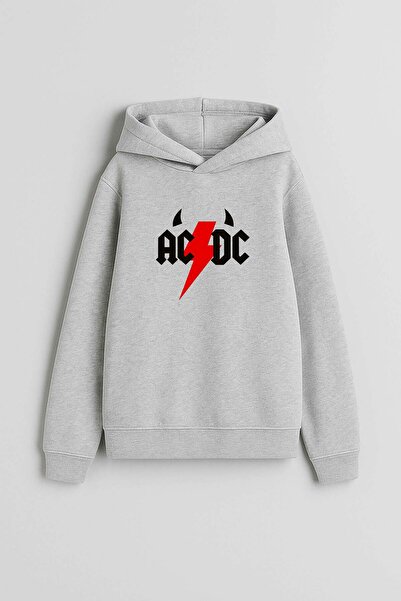 AYDESİGN Ac Dc Music Band Printed Gray Hooded Sweatshirt Hoodie