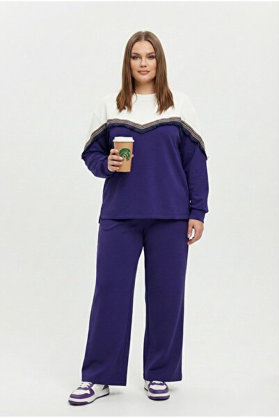 Koza Butik Women's Plus Size Long Sleeve Tassel Detailed Modal Fabric Tracksu...