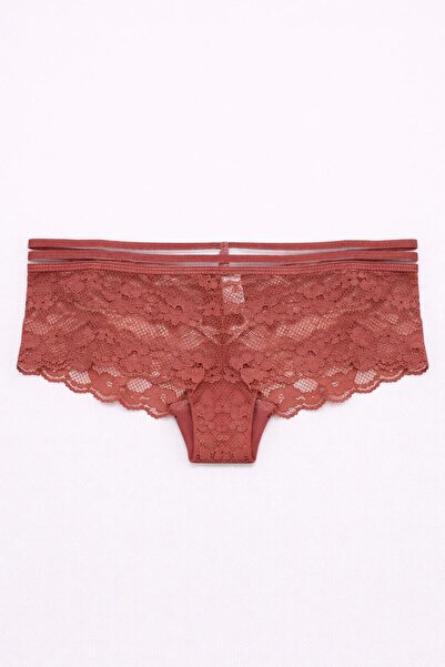 SCM LINGERIE سراويل داخلية نسائية بلون القرميد مع دانتيل