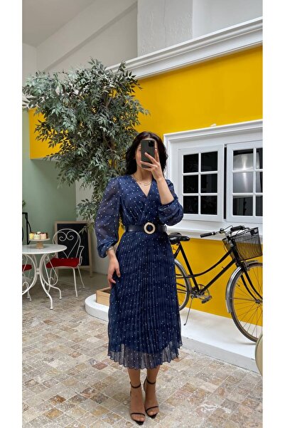 MY GRS KEMERLİ PUANTİYE DESEN ELBİSE