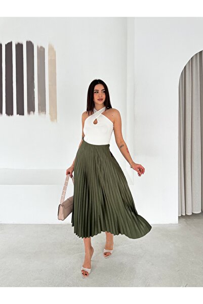 SBL COLLECTİON Kadın Beli Lastikli Piliseli Etek 95 cm