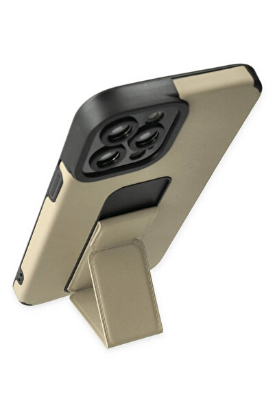 POYRAZ MARKET حافظة نيو فيس لهاتف آيفون 12 برو ماكس ميجا ستاند سيليكون - ذهبي