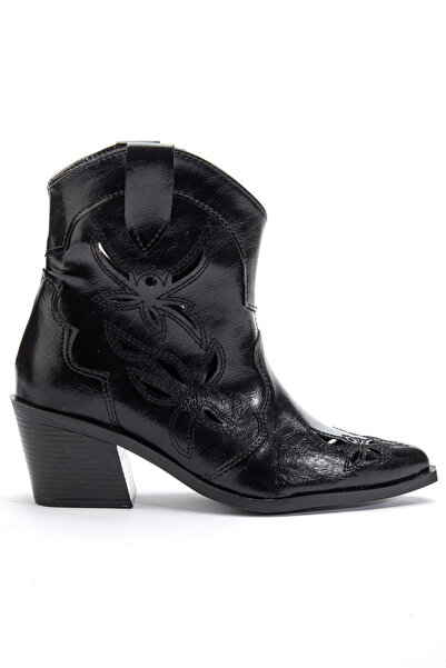 DENORA Black Shiny Leather Perforated Summer Short Ankle Cowboy Western Boots