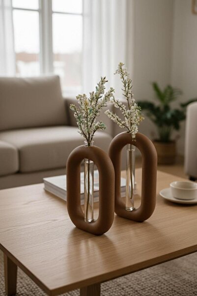 3Decorify Cam Tüplü Dekoratif Vazo- Geometrik Tasarım Masa Üstü Çiçeklik 2'li
