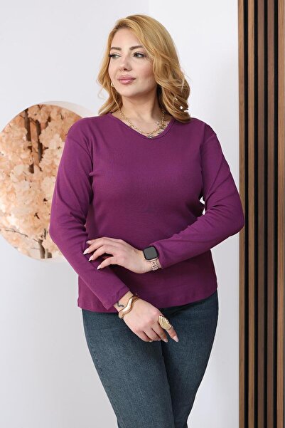 Siyezen Plus Size V-Neck Cotton Lycra Blouse