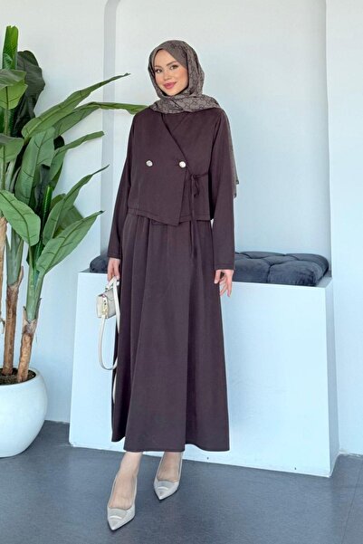 Hazamoda Alix Crop Detailed Dress Brown
