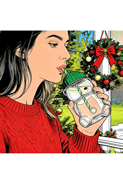 Ervalina Trend Glass Cold Drink Cup with Teddy Bear 500 ml