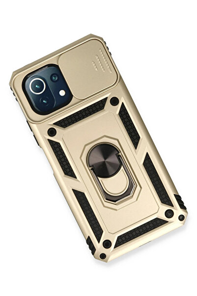 MKR حافظة نيو فيس لهاتف شاومي مي 11 لايت مع حلقة عدسة من السيليكون - ذهبي