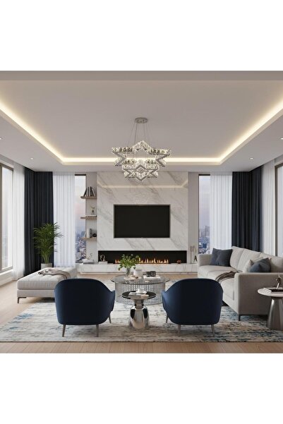 Elizim Home Lighting Yıldız 2 katlı kristal taşlı ledli krom avize