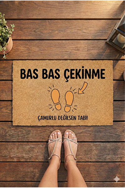 İN3DEX Bas Bas Çekinme Yazılı Esprili Kapı Paspası 45x70 cm