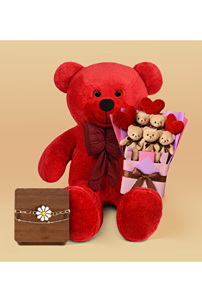 Özgüner Oyuncak هدية عيد الحب: دمية دب بطول 90 سم مع ربطة عنق، وباقة دمى دببة...