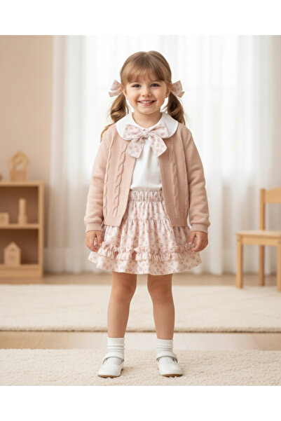 My Lusa baby wear Idil Girl's Floral Patterned Skirt Set - Shirt with Bow Sca...