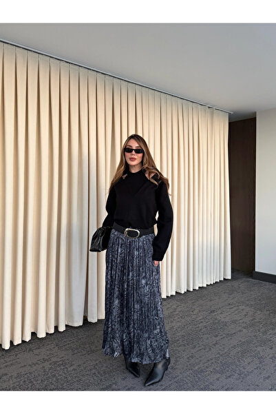 Laluvia Smoked Pleated Skirt with Elastic Waistband - 3375