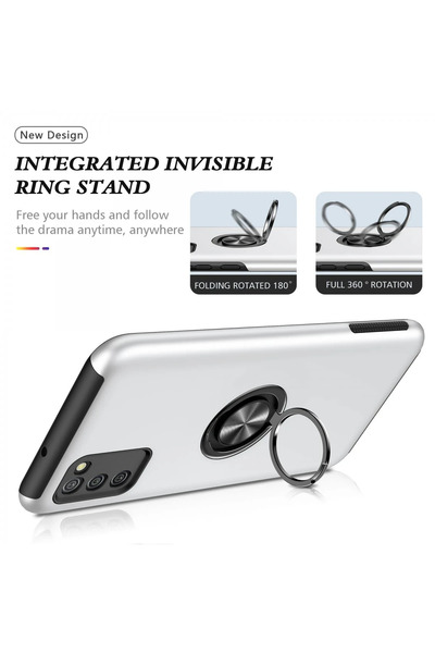 CT STONES غطاء حماية نيو فيس لهاتف سامسونج جالاكسي A02S مع حلقة - فضي