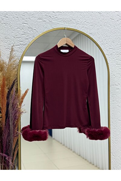 BENAHOLL Aslıhan Kolu Fur-Trimmed Sendy Blouse-Bn4593 Burgundy