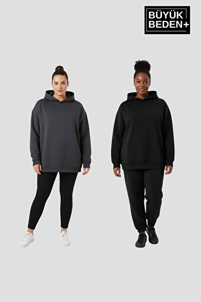 Superlife Дамски комплект от 2 части с качулка и пола, с ребристи ръкави и фи...