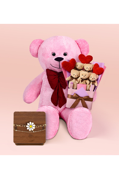 Özgüner Oyuncak هدية عيد الحب: دمية دب بطول 90 سم مع ربطة عنق، وباقة دمى دببة...