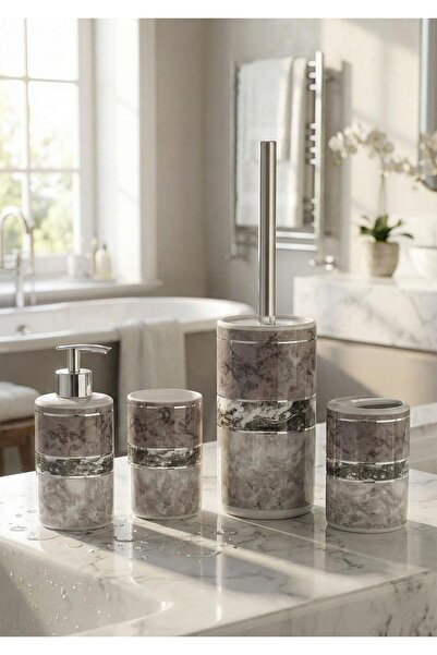 HomeTarz Set de baie din porțelan - 4 piese, gri