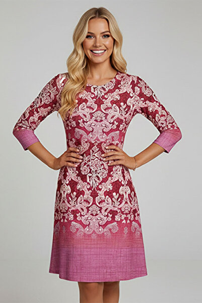 dorbe floral patterned v neck long-sleeve knee length dress
