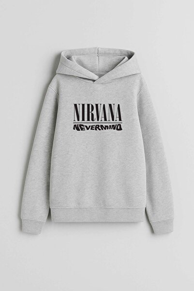 AYDESİGN Nirvana Music Group Printed Gray Hooded Sweatshirt Hoodie