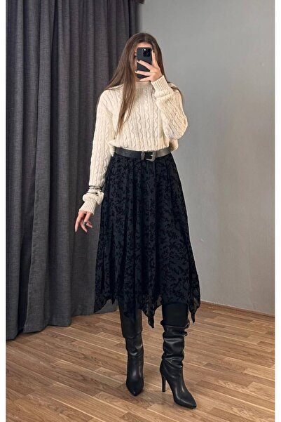 MAESTRO WOMAN Γυναικεία φούστα από τούλι σε μίντι μήκος, με μαύρο εμπριμέ ασύ...