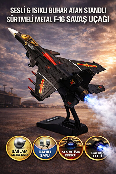 YILDIRIM OYUNCAK Oyuncak Die Cast Sesli Işıklı Buhar Atan Standlı Metal F-16 ...
