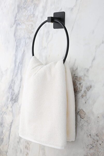 BRF Elizberrasell Alper Bathroom Adhesive Black Square Round Towel Holder Tow...