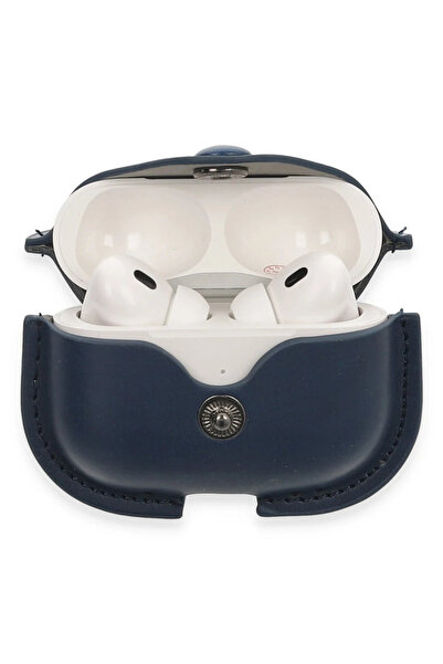 POYRAZ MARKET حافظة جلدية لـ Newface Airpods Pro 2 (الجيل الثاني) - أزرق داكن