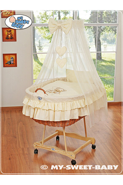 Other Coșuleț Moise cu baldachin - Ursuleț de pluș cu fundă, crem