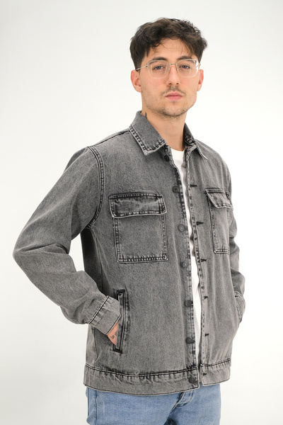 Souris Ανδρικό καπνιστό τζιν μπουφάν με διπλές τσέπες και υφασμάτινο κάλυμμα ...