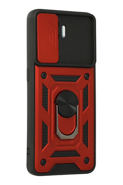 CT STONES حافظة نيو فيس لهاتف اوبو رينو 5 لايت مع حلقة عدسة من السيليكون - أحمر