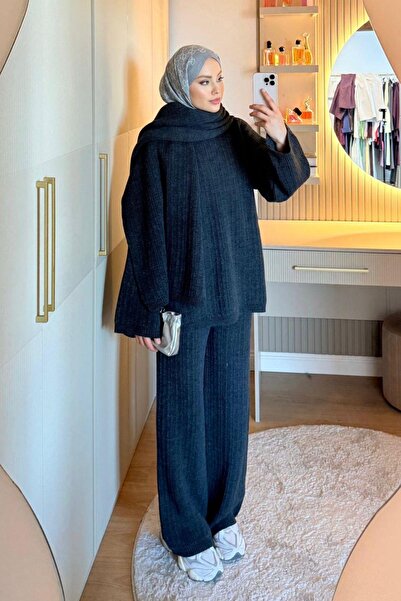 Hazamoda Sıla Atklılı Knitwear Set Anthracite