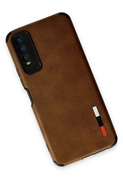 MAXDORA حافظة نيو فيس لهاتف فيفو Y11S بحلقة جلدية من السيليكون - بني