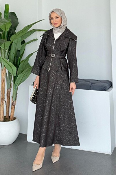 Hazamoda Işıltı Denim Suit Brown