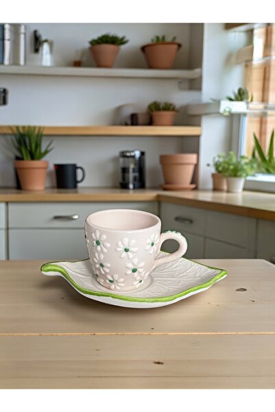 Artistic Quality Decorative Green Daisy Embroidered, Embossed Leaf Detailed T...