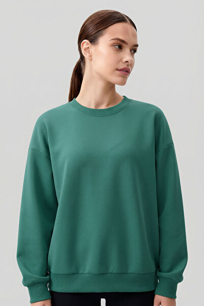 TOMMY LIFE Sea Green Basic O-Neck Oversize Women's Sweatshirt - 97053