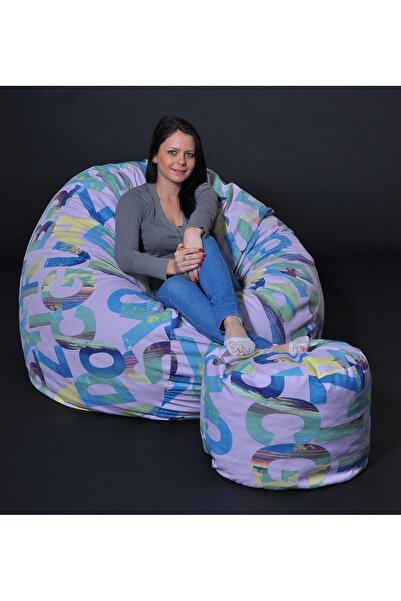 Pufrelax King Size Armchair Set with Ottoman (footrest), Textile Material - S...