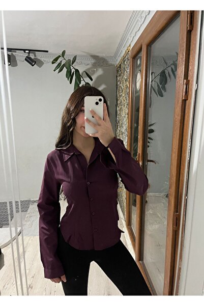 RosaCo Bel Oturmalı İspanyol Kol Mürdüm Gömlek