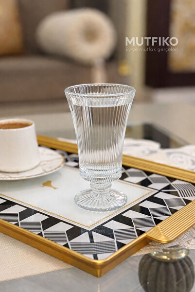 Mutfiko 110 ml Çizgili Desenli Cam Bardak 6’lı Set – Şeffaf Ayaklı Sunum & Ka...