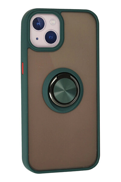 MKR غطاء حماية سيليكون لهاتف آيفون 13 من نيو فيس مع حلقة مونتريال - أخضر