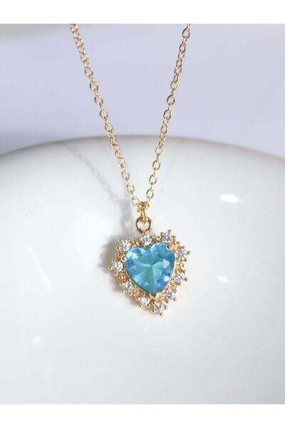 Reorah Collection Blue - White Zircon Stone Heart Necklace