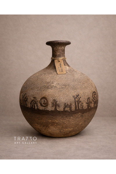 Tratto - El Yapımı Sanatsal Seramik Vazo | Antik Patinalı Yazı Motifli Dekora...
