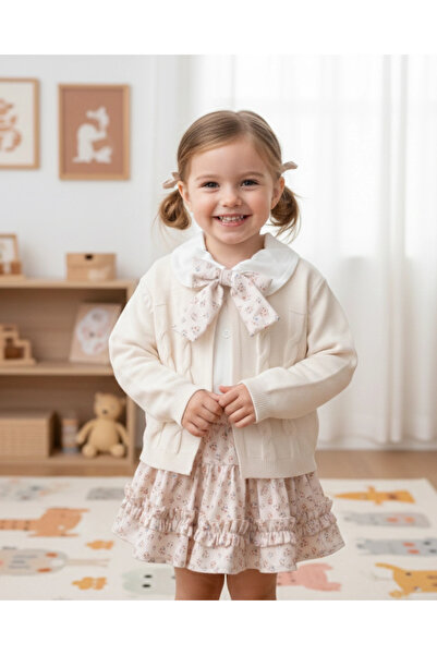 My Lusa baby wear Idil Girl's Floral Patterned Skirt Set - Shirt with Bow Sca...