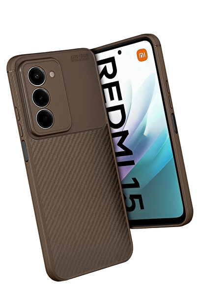 TBL DEKOR غطاء كربوني جديد لهاتف شاومي ريدمي 15 4G مع تركيز تلقائي - بني