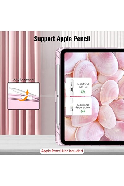 UnDePlus iPad 11.Nesil A16 11inç/10.Nesil 10.9inç Kılıf Flip Cover Kalem Bölmeli PC Case Açık Pembe