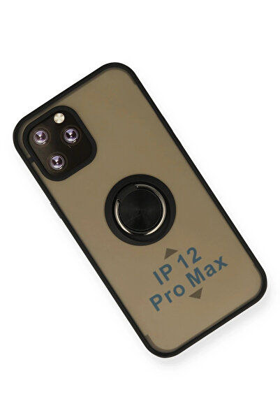 CT STONES حافظة نيو فيس لهاتف آيفون 12 برو من السيليكون مع حلقة مونتريال - أسود